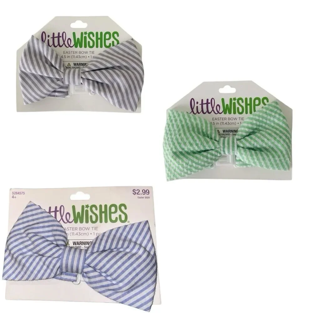 3x Little Wishes Boys Toddler Stripped BlueGreenGray Easter Bow Tie for 4 and Up